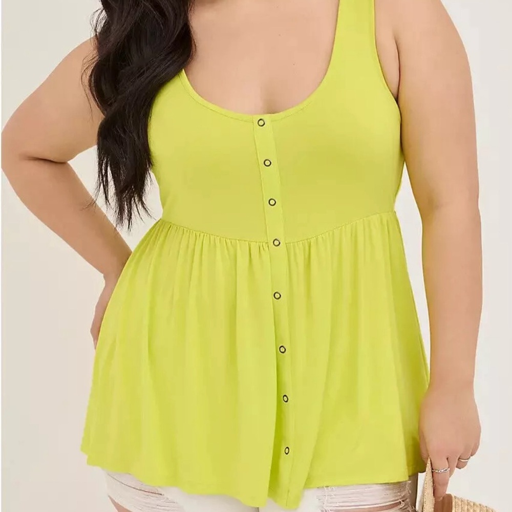 Torrid Babydoll Scoop Neck Button Front Tank Lime Green